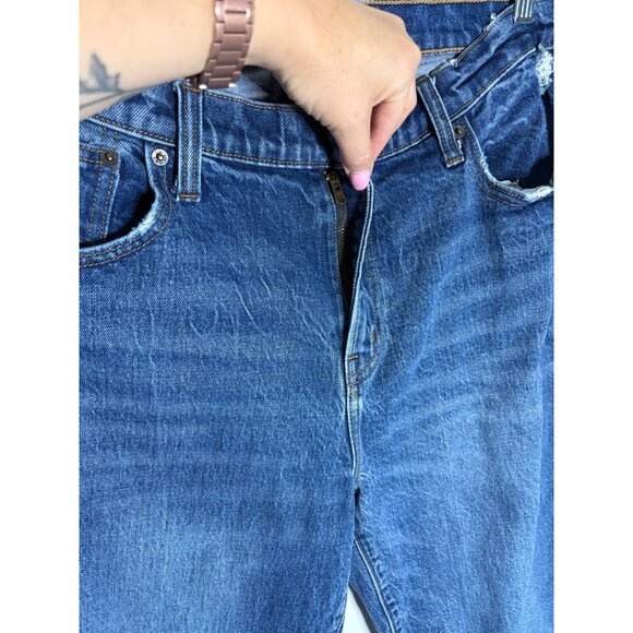 Abercrombie The Boyfriend Mid Rise Dark Wash Jeans Distressed Raw Hem-sz 33 - Picture 6 of 10